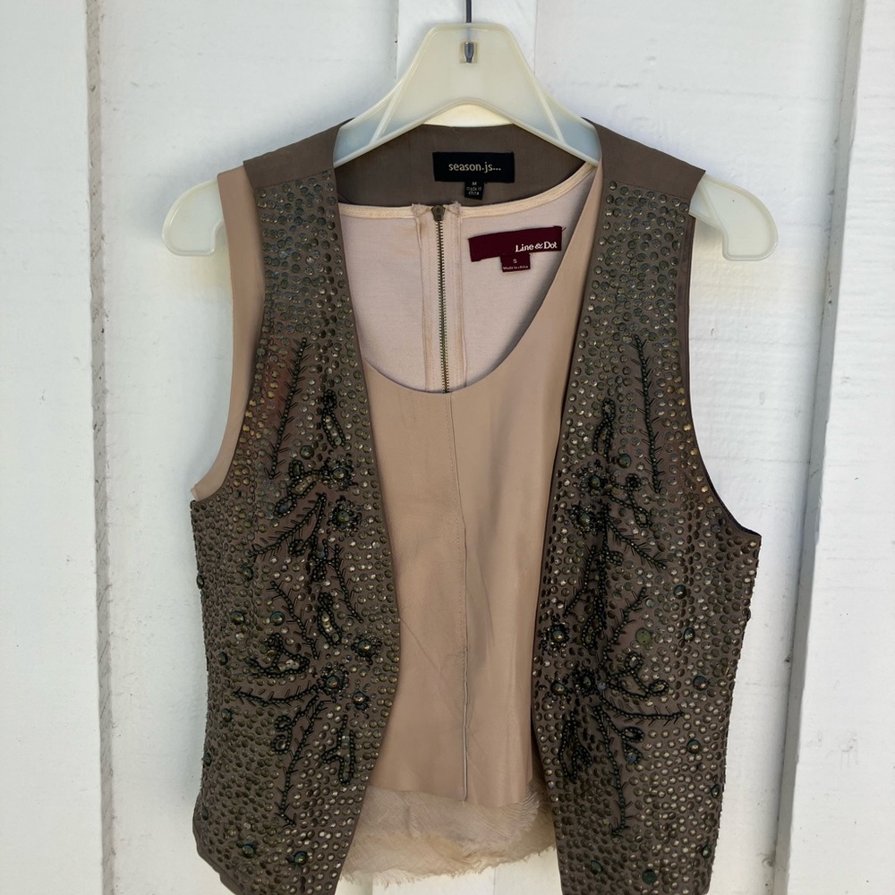 Line & Dot Women's Embellished Lambskin Beige Tank Top + season.js… vest